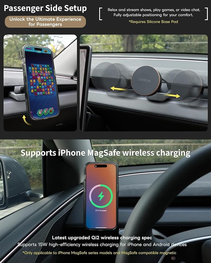 Jowua Active Cooling Magnet Car Mount for Air Vents (Model 3 Highland & Model Y Juniper) Compatible for magsafe, Wireless Charging
