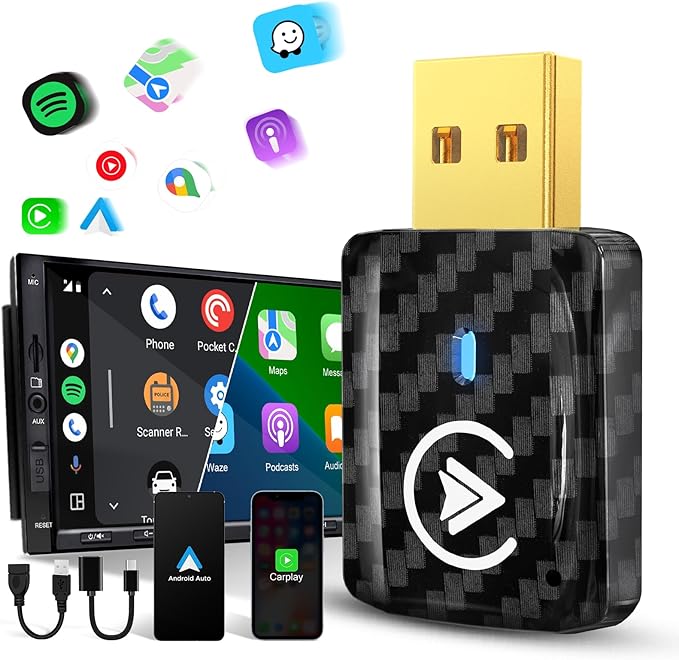 MSXTTLY 2in1 Carplay Wireless Adapter Android Auto Wireless Adapter, Mini USB Small Dongle Fast Auto Connect, Car Play Play Plug, for Apple iPhone iOS & Android 11+, OEM Wired Car Model 2017+, Black