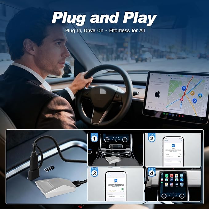 Wireless CarPlay Adapter for Apple iPhone & Android Auto, Wired to Wireless CarPlay, Converter for Android 11+ and iOS 10+, Instant Auto-Connect, No Latency