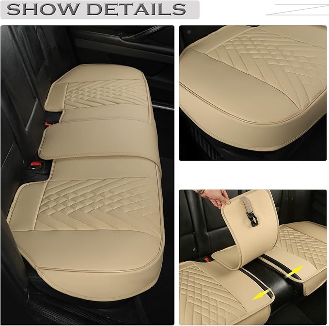 GIANT PANDA Premium PU Leather Rear Car Seat Cover Protector, Luxury Adjustable Anti-Slip Bottom Bench Seat Cover (50~55.5''),Fits 90% of Vehicles, Back Seat Cover, Beige