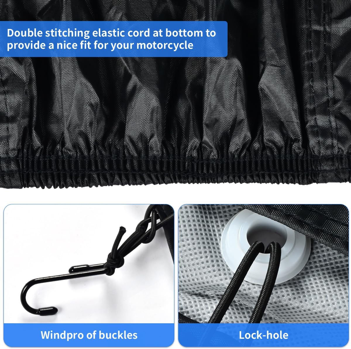 Motorcycle Cover All Season Waterproof Scooter Cover with Lock Holes and Inner Flame Retardant Cloth, Outdoor Motorcycle Cover Sun Rain Uv Protection Motorbike Cover Fits up to 90 inch Length Motors