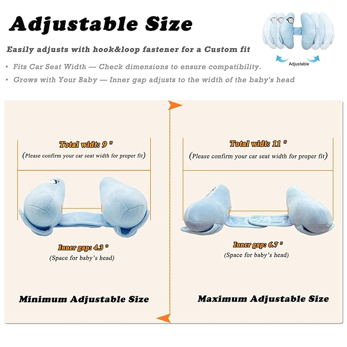 Adjustable Baby Head Neck Support, Portable Toddler Travel Pillow for Car Seat Stroller, Banana Travel Headrest Pillow for Infant, Offers Protection Safety for Kids, Blue