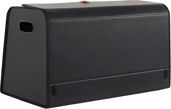 XDV Trunk Organizers, Car Organizers, Storage Solutions, and Car Storage Organizers for SUVs, Sedans, Back Seats, and Luxury Vehicles with Lid, Leather, Small, Large Car shoes box (Plain Black, L)