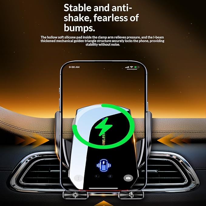 Wireless Car Charger,Phone Mount for Car Wireless Charger,15W Fast Charging Car Phone Holder Mount,Car Wireless Charger Universal Compatibility with All Wireless Charging Smartphones（Black）