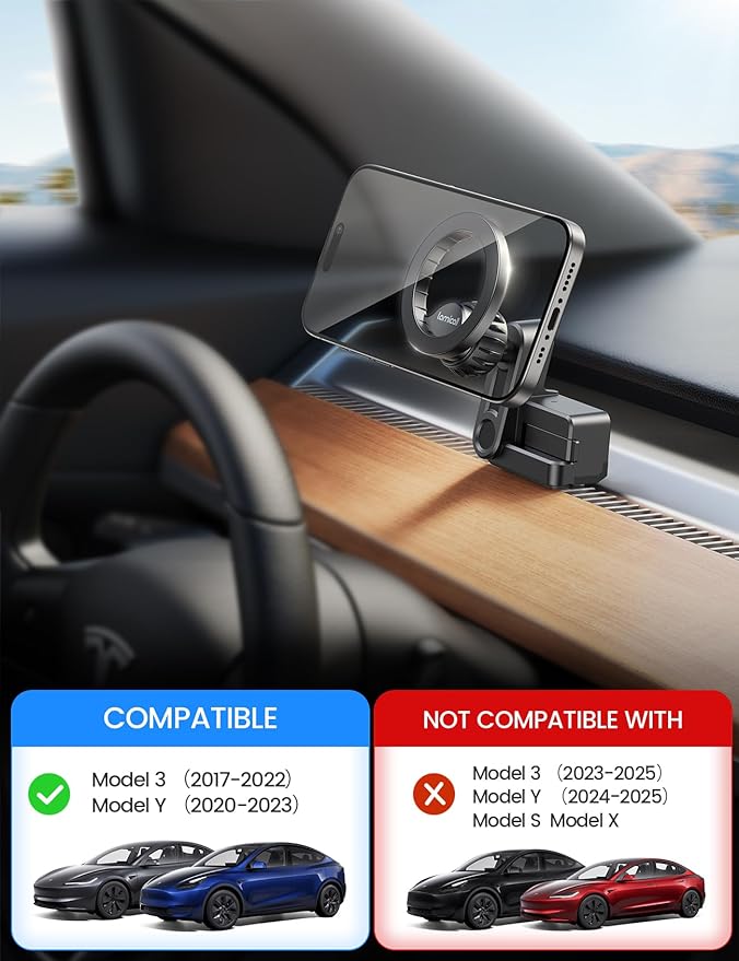 Lamicall for Tesla Phone Mount Holder [Strongest Magnet Power] for Tesla Model 3 Y Car Accessories fits iPhone 16 15 14 Pro Max Plus [ONLY FIT for 2017-2022 Model 3, 2020-2023 Model Y]