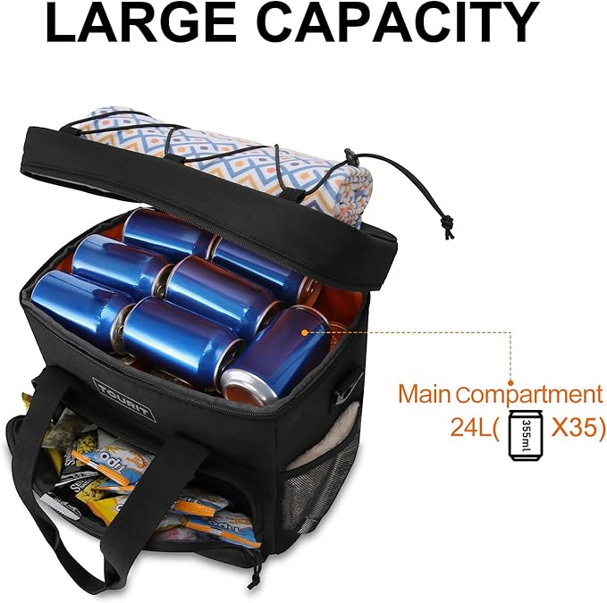TOURIT Small Soft Cooler Bag Insulated, 24/35/46-Can Lunch Cooler Bag, Ice Chest, 14.6/24/32L Leakproof & Portable Coolers for Picnic, Beach, Camping, Work, Travel, Trip