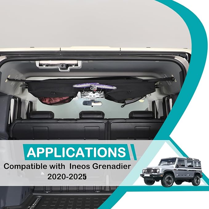 Car Rear roof Storage net Organizer Compatible with Compatible with Ineos Grenadier 2020-2025 Hanging Storage Bag，Overlanding Gear Must Haves Cargo Net, Long Road Trip Camping Interior Accessories