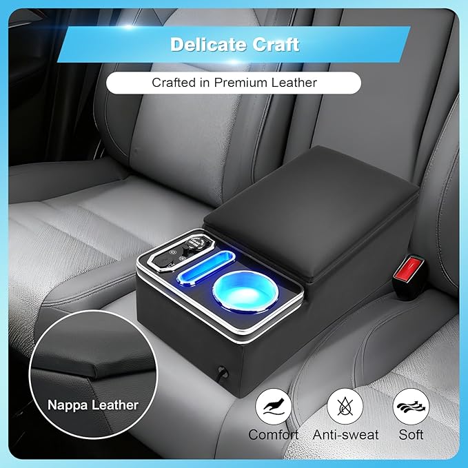 Car Center Console, Universal Bench Seat Consoles, Truck Seat Organizer and Storage, Cup Holder&Phone Holder for Small Car, Truck, Minivan (Small Center Console)