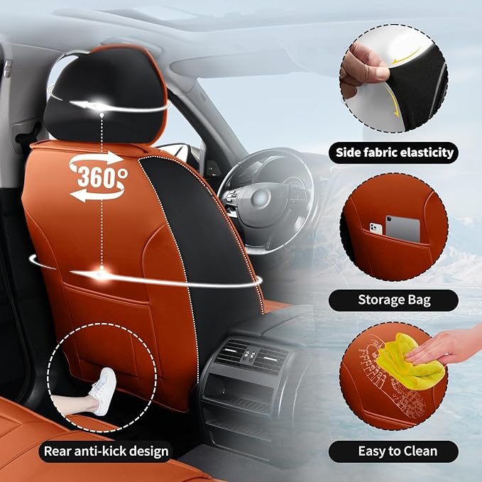 Fit HRV Car Seat Covers Compatible with Honda HRV 2016-2025 2026, Premium Leather Breathable,Wear Resistant, Airbag Compatible, All-Weather Protection & Full Coverage, Full Set Orange&Black