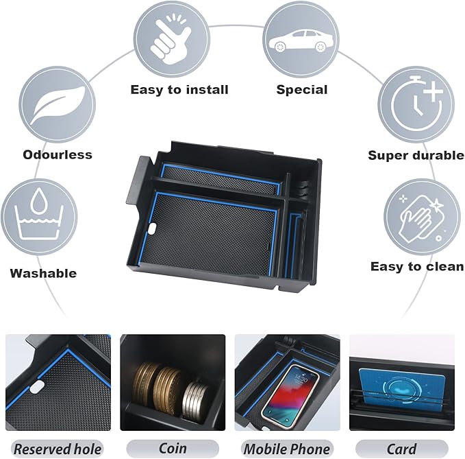 SKTU for 2023 2024 2025 Hyundai Palisade Center Console Organizer 2023 2024 2025 Palisade Center Console Tray 2023 2024 2025 Palisade Accessories Armrest Box with Coin and Sunglasses Holder (Blue)