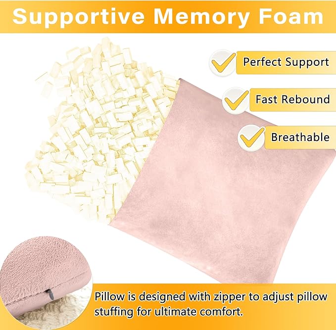 2 Pack Small Pillow, Memory Foam Mini Pillow 11 X 7 Inches for Travel, Sleeping, Nap and Neck, Knee, Lumbar Support, Tiny Cushion for Pet, Dogs (Light Pink)