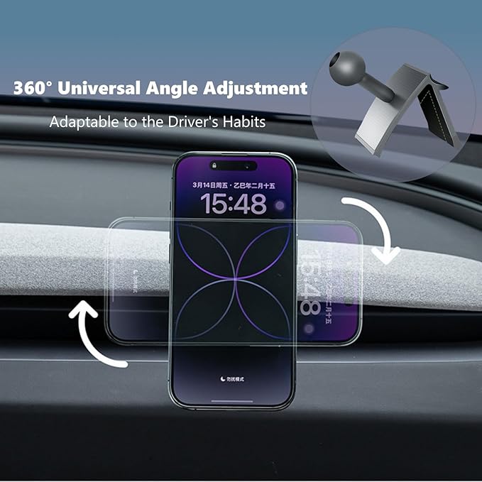 Persevere for Tesla Phone Mount Model 3 Highland 2024 & 2025, 15W Qi2 Wireless Charger Strong Magnetic Phone Holder for All 4-6.9'' Smartphones, Base Airvent Adjustable, Anti-Slip Mount