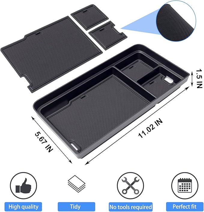 PIMCAR Center Console Organizer for 2021-2025 2026 Ford F150 & 2022-2025 F150 Lightning XLT Pro, Hidden Storage Tray with USB Hole Accessories (Fits into The Open Pocket in Front of The Shifter)
