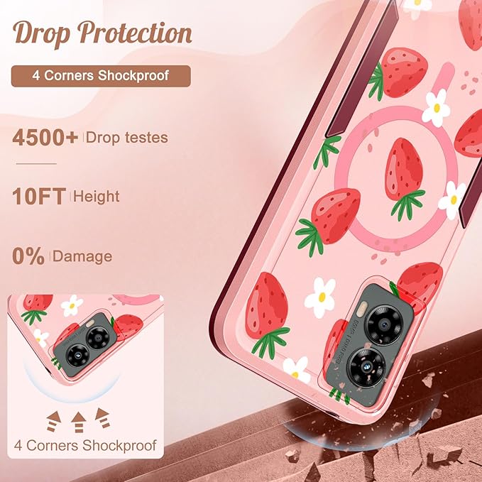 for Moto G 5G 2024 Case - Compatible with MagSafe Women Girls Cute Magnetic Protective Phone Cover Girly Kawaii Strawberry Heavy Duty Shockproof Design for Motorola Moto G 5G 2024 Cases