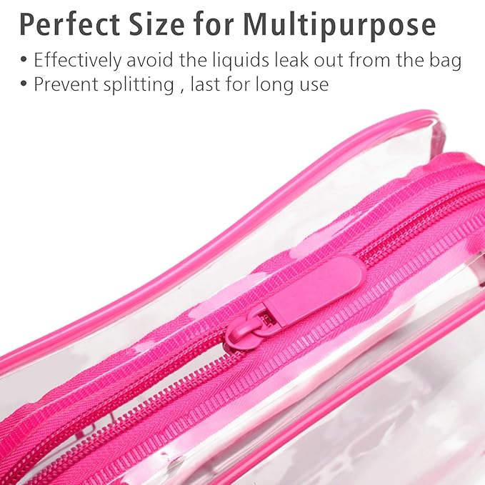 PACKISM TSA Approved Toiletry Bag 3 Medium - Quart Size Clear Makeup Bag for Carry On, Airport Security Compliant Clear Travel bag for Toiletries with Reinforced Seams, Bright Rose Red