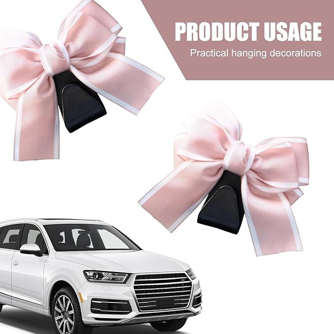 2 Pack Car Seat Headrest Hooks, Cute Bow Design Backseat Hook Storage Organizer for Purses, Handbags, Coats, Umbrellas, Cute Car Accessories for Women and Girls (Pink)