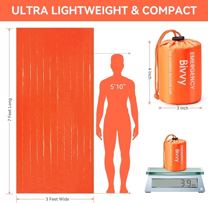 Esky Emergency Sleeping Bag, Survival Bag Portable Thermal Bivy Sack, Waterproof Lightweight Emergency Blanket Survival Gear with Compass for Camping Hiking Outdoor Adventure