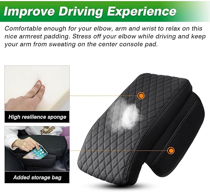 Shademax BMW X3 Center Console Cover, BMW X3 Accessories 2018-2023 2024 Memory Foam Armrest Cover Center Console Pad PU Leather Armrest Seat Box Cover Protector with Pockets Storage Bag