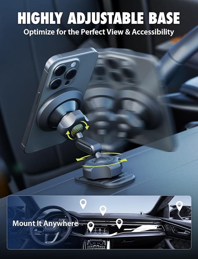 Bracketron MagAlign Pro MagSafe Car Mount Vent & Dash - Magnetic Phone Holder for Car Vent, Air Vent Phone Mount with 360° Rotation, One-Handed Operation for All Phones