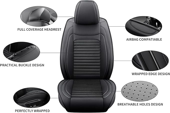 Front Seat Covers Fit for Toyota C-HR 2018-2022, Car Seat Covers Front Seats, Breathable Faux Leather Automotive Seat Covers Front Pair Anti-Slip Seat Cover(Black, Front)