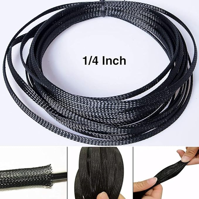 25ft - 1 Inch Cable Management Sleeve Protector,Wire Loom PET Expandable Wire Sleeving for Office TV Computer Home Theater Engine Bay Cord Organizer,Protect Cables from Pet Cat Dog Chewing,BlackRed