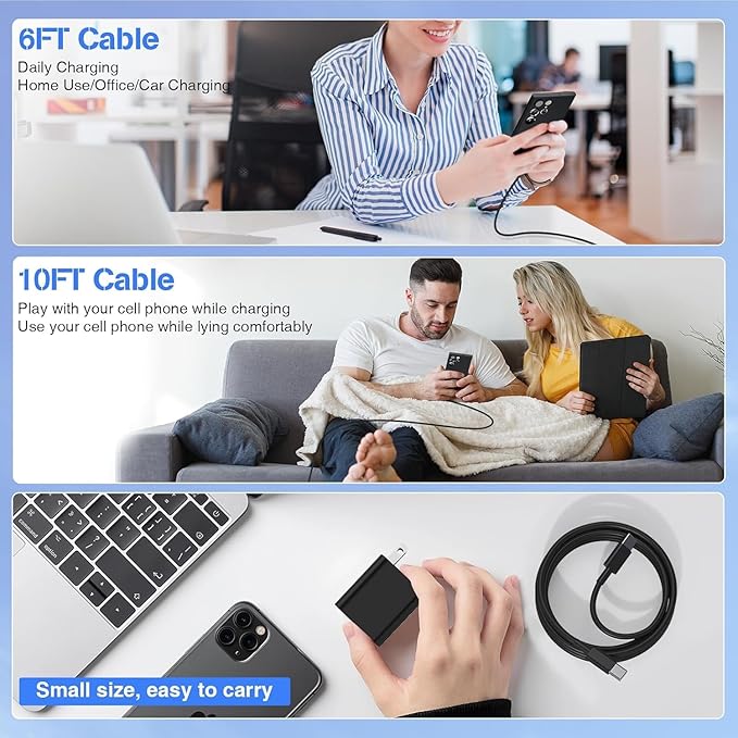 45W Super Fast Charger Type C for Samsung S26 S25 S24,3Pack 45W Dual Port USB C Fast Phone Charger Block & 6/10FT Type C Cord for Samsung Galaxy S26 S25 Ultra/S23/S22,Android,iPhone 17-White