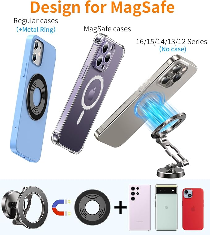 kaistyle for Magsafe Car Mount【Tri-fold & All Metal】Magnetic Phone Holder for Car Phone Holder Mount Dashboard Cell Phone Holders for Your Car Accessories for Women Men for iPhone 17 Pro Max 16 15 14