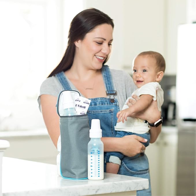 J.L. Childress Breast Milk Cooler Travel Bag - Insulated Baby Bottle Storage Bag, Portable Organizer Pack for Breast Milk, Use for Daycare or On the Go, Fits 1-2 Bottles - Grey/Teal