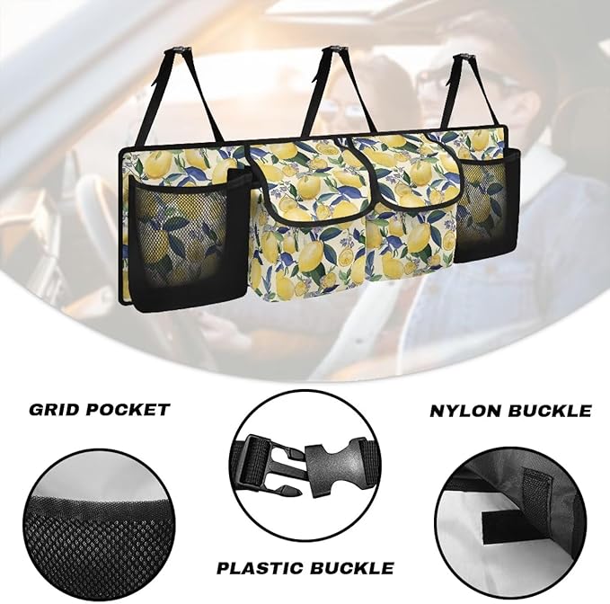 Lemon Car Trunk Organizer and Storage, Backseat Hanging Organizer for SUV, Truck, Collapsible Cargo Storage Bag with 4 Pockets, Car Interior Accessories
