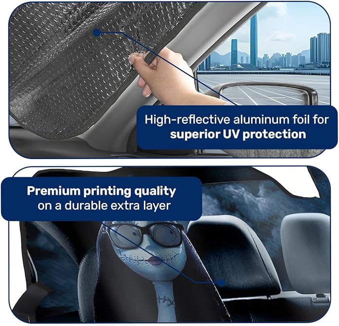 GENANY Nightmare Skellington Family Horror Windshield Sun Shade for Car SUV Truck (55x30 inches), Sun Shade Windshield, Protector Blocks UV, Car Decor