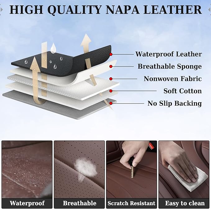 Coverado Front Seat Covers for Cars, Universal Car Seat Covers, 2 PCS Waterproof Leather Seat Cover, Driver Seat Covers Front Car Seat Protector, Breathable Car Seat Cushions Fit for Most Cars, Coffee