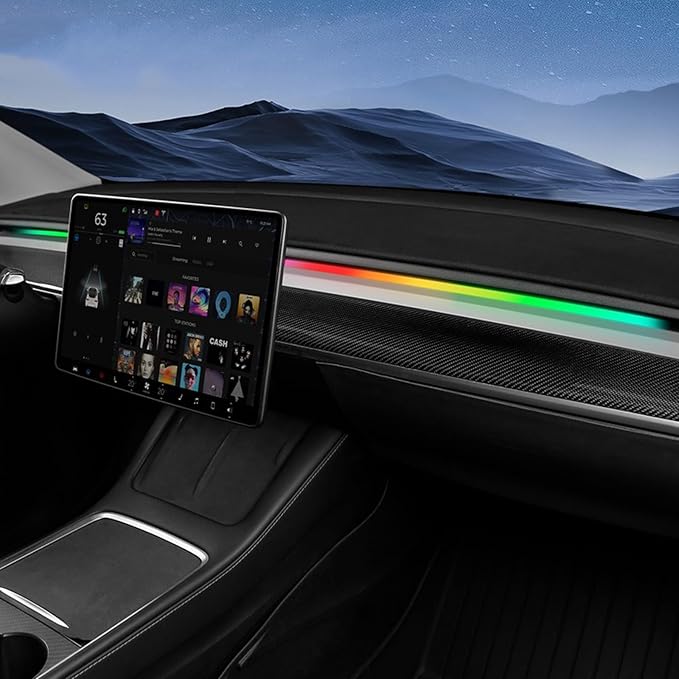 LED Car Ambient Lighting Strip for Tesla High Brightness with APP Control Multiple Colors and Car LED Strip Lighting Neon Lights for Model 3/Y (Dashboard)