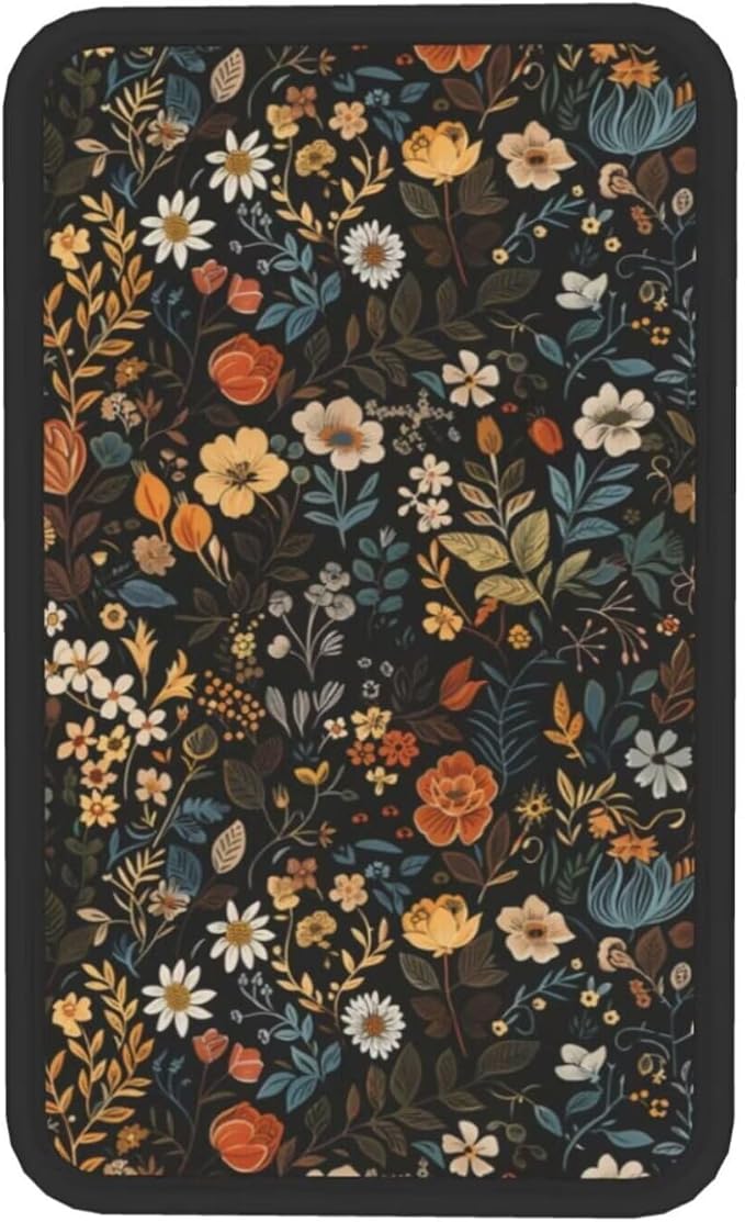 Universal Car Center Console Cover Vintage Floral Leaf Armrest Protector Floral Flower Cute Non-Slip Auto Arm Rest Cushion for SUV Truck Vehicle Vans Sedans