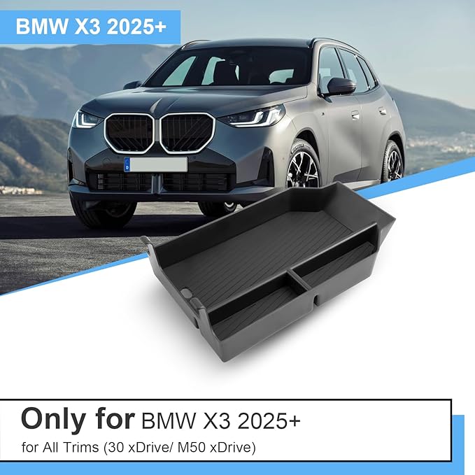 for 2025 2026 BMW X3 Center Console Organizer for BMW X3 G45 (30 xDrive/M50 xDrive), Durable ABS Plastic&Anti-Slip Rubber 2025 X3 Console Tray Insert for 2026 2025 BMW X3 Interior Accessories
