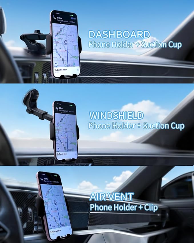 Wireless Car Charger, Auto-Clamping 3-in-1 Phone Mount - 15W/10W/7.5W Fast Charging Car Accessories Compatible with iPhone 16/15/14/13/12/11/Xs/XR, Samsung S23 Ultra/S22/S21/S20/S10+/S9(Black)