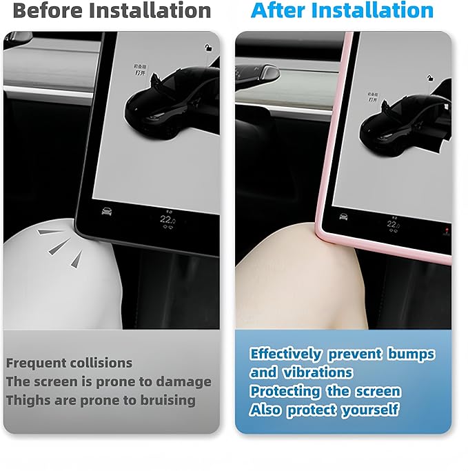 Tesla Model 3 Model Y Accessories of Screen Protector Frame + Center Console Wireless Charging Silicone Pad + Interior Rear View Mirror Cover 3pcs 3in1 (Pink)