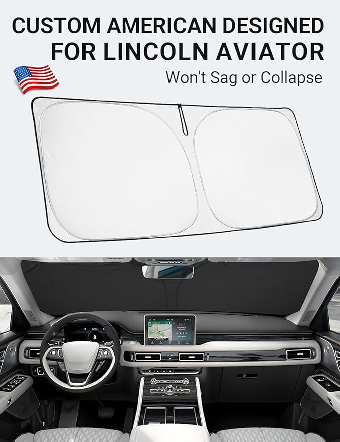 Proadsy Windshield Sun Shade for Lincoln Aviator 2020-2025 2026 4-Layer Foldable Front Sunshade Protector Sun Visor Blocks UV Rays Keep Car Cooler