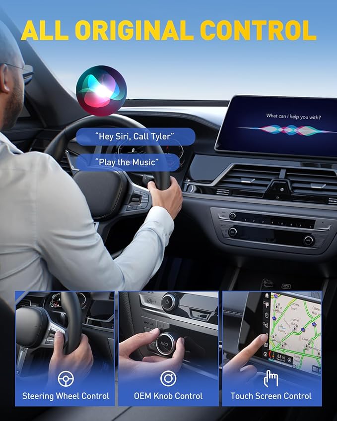 2027 Mini CarPlay Wireless Adapter for Apple, Upgrade Factory Wired Carplay to Wireless CarPlay Adapter, No Latency for iPhone iOS 10+ and Cars from 2015+, USB & Type-C, Plug & Play