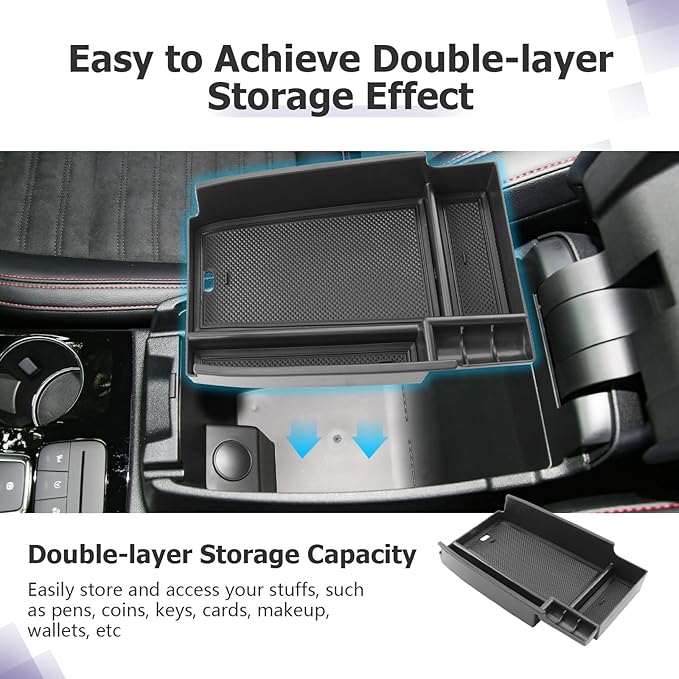 LUWU Center Console Organizer Compatible with Bronco Sport 2021-2026/Ford Escape 2020-2026 Accessories Armrest Console Storage Box Insert Tray ABS Material Black Coin Container Black
