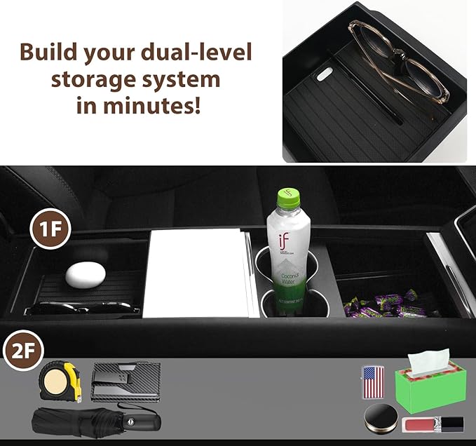 Center Console Organizer Tray for Tesla Model Y Juniper Accessories 2025 2026 and Model 3 Highland Accessories 2024 2025 2026 for Tesla Accessories Cup Holder Matte Black (3PCS)