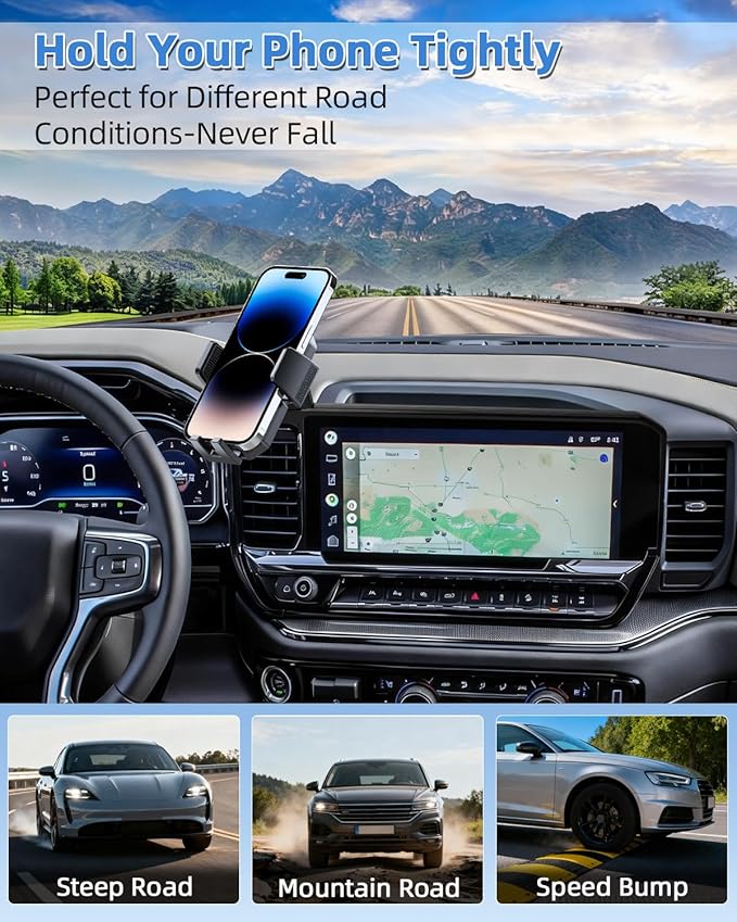 PZK Car Phone Mount for 2022-2025 2026 Chevy Chevrolet Silverado 1500/GMC Sierra 1500 LT/RST/ZR2/LTZ/LT Trail Boss/High Country Accessories 13.4-Inch Screen Auto Lock Chevy Phone Holder 360° Rotation