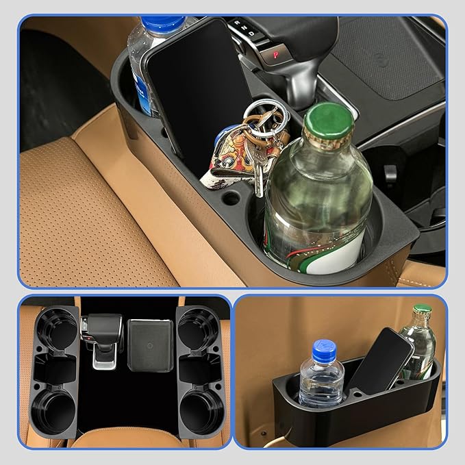 Car Cup HolderSeat Wedge Cup Holder for Car, Seat Gap Filler Cup Organizer Storage Box with Coaster (Black 1Pcs)