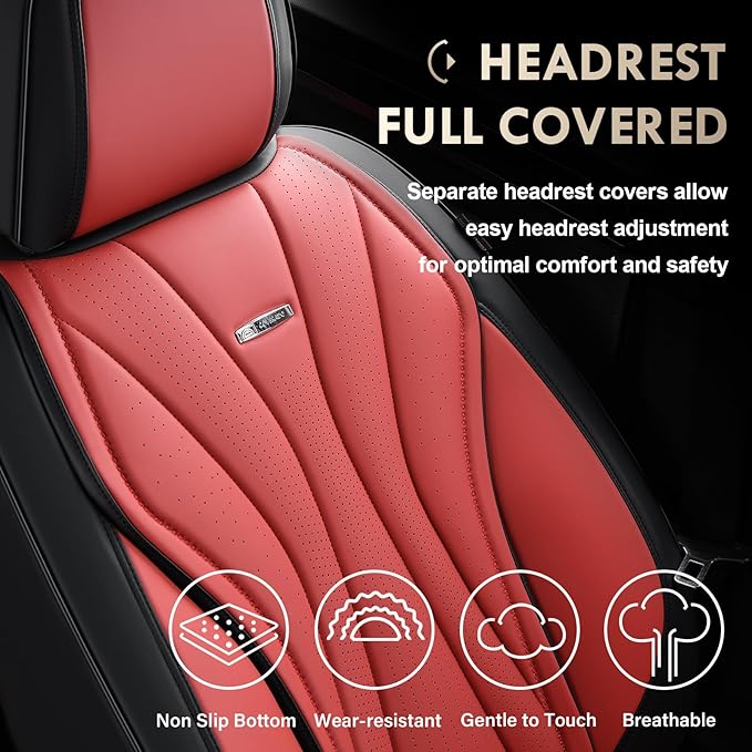 Coverado Car Seat Covers, Front Seat Cover for Cars, 2 Pack Premium Leather Seat Cover, Universal Seat Cover, Waterproof Car Seat Protector, Automotive Seat Cushion Fit for Most Vehicles (Black&Red)