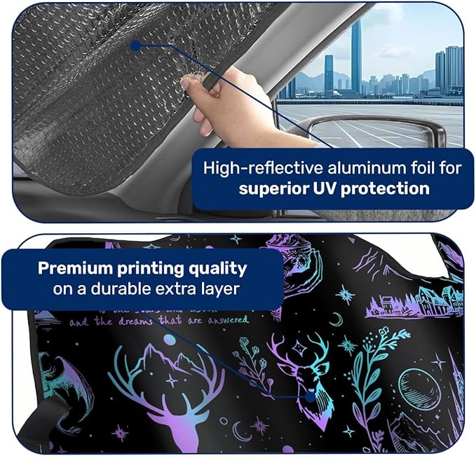 GENANY Acotar Velaris Windshield Sun Shade for Car SUV Truck (55x30 Inches), Front Window Visor for Windows, Protector Blocks UV