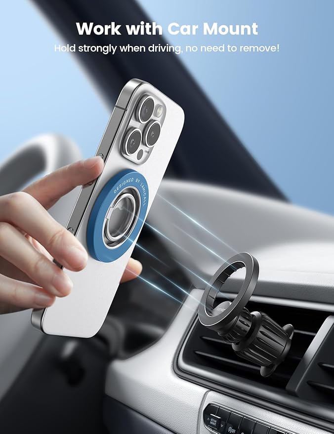 Lamicall Magnetic Phone Ring Grip Holder, [Upgraded Strong Magnet] Finger Ring Holder Stand, Mag Kickstand Accessories for iPhone 17 Pro Max, Deep Blue