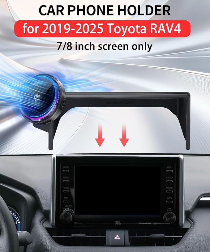 Qi2.2 25W Magnetic Car Mount Charger for 2019 2020 2021 2022 2023 2024 2025 Toyota RAV4 Accessories, for Fast Charging Cell Phone Holder 7/8 Inch Screen Fixed Clip with Cooling Fan