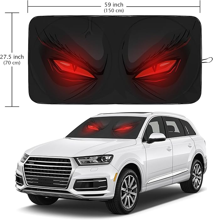 Red Eyes Car Windshield Sun Shade Foldable Sunshade Front Window Cover Sun Visor Protector Accessories (59x27.5 inches)