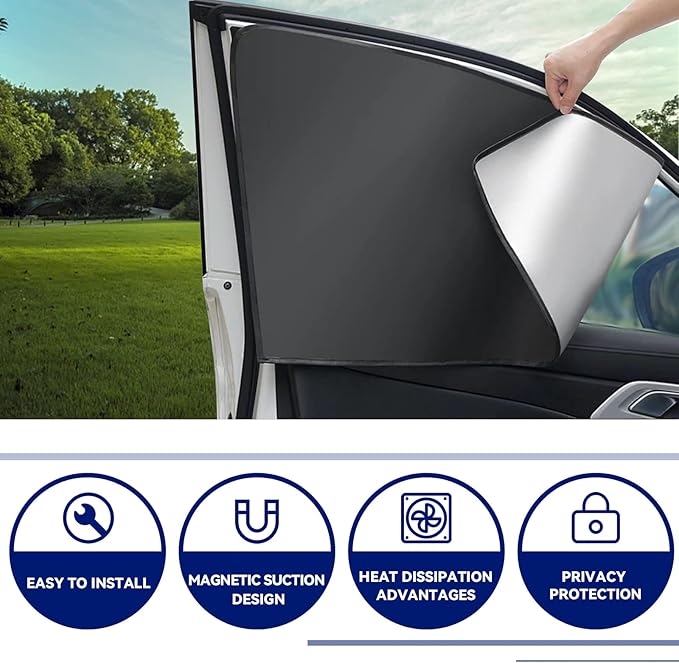 NTNEV Car Side Window Sun Shades, Shades with Magnets, Shade for Baby, Strong-Light Blocking & UV Protection Privacy Auto Accessories (One Black, One Silver)
