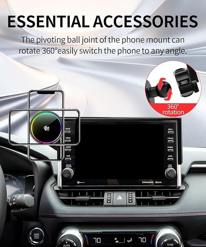 Qi2.2 25W Magnetic Car Mount Charger for Toyota RAV4 2022 Accessories, for Fast Charging Cell Phone Holder 9 Inch Screen Fixed Clip with Cooling Fan＆54W Fast Adapter