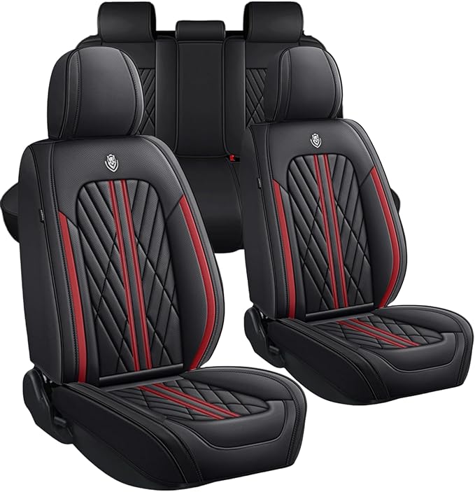 Premium Nappa Leatherette Car Seat Cover Set Custom Fit for Honda CR-V CRV 2000-2023 2024 2025 2026 Water-Proof Breathable Faux Leather Seat Cushion Protectors (Full Set 5 Seats,Red Line)